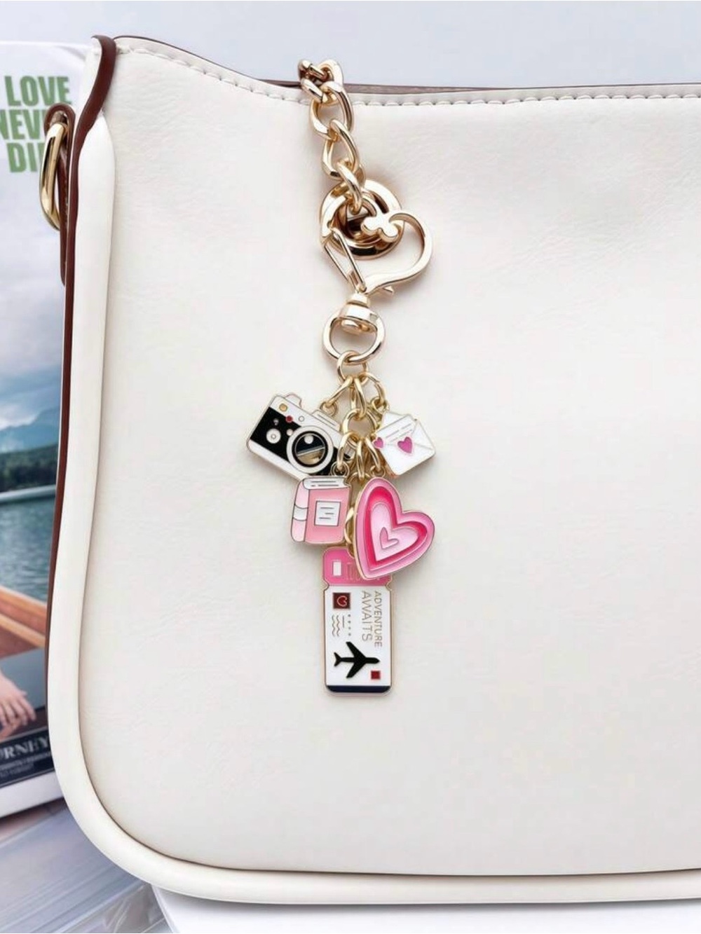 ✈️Chic Pink Heart & Travel Charm Keychain/Bag Charm✈️
